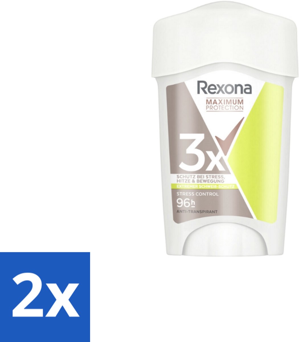 2 x Rexona Deodorant Stick Cream Maximum Protection Stress Control 45 ml - Anti-transpirant Vrouw - Stress-zweet - Droge Huid - Geur - Zweetbescherming