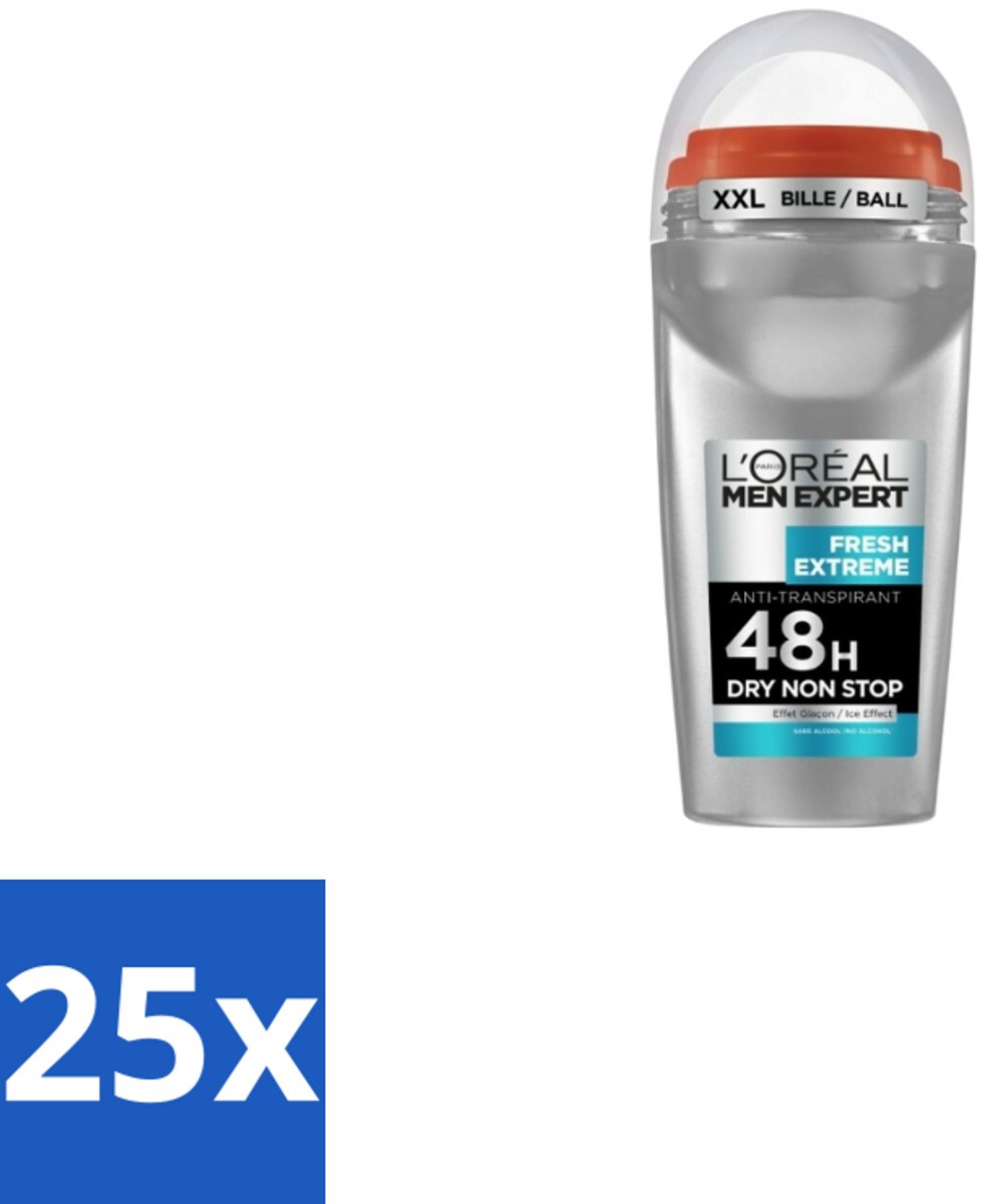 25 x L'Oréal Men Expert Deodorant Roller Fresh Extreme 50 ml - Anti-transpirant - Deodorant Roller - Ice Effect - Frisheid - Zweetbestrijding