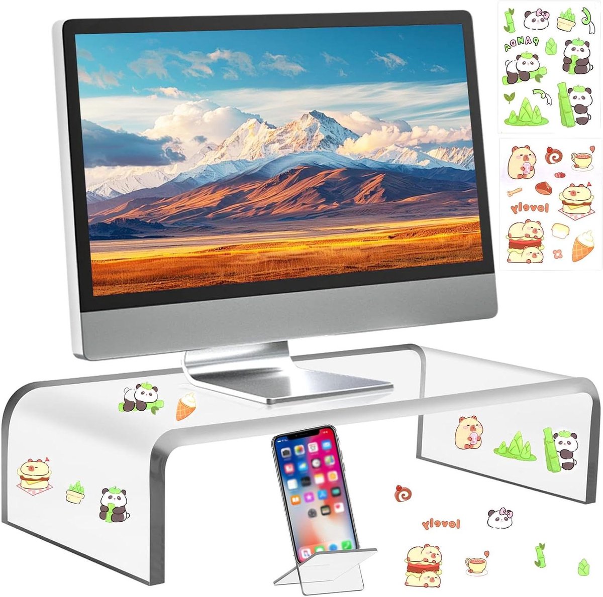 Monitorstandaard Acryl - Verhoger Bureau - Ergonomisch Werken - Geïntegreerd Ontwerp - 41.5x20x10cm - Transparant