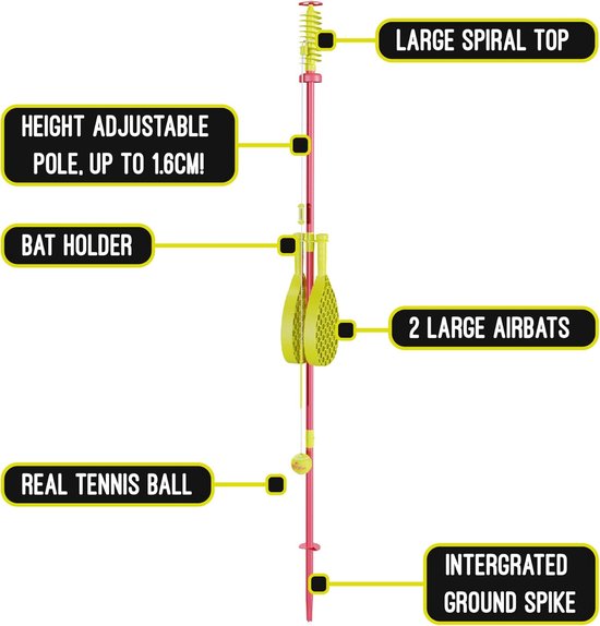 Swingball Classic - Buitenspel - Sportvaardigheden Verbeteren - Geschikt voor alle leeftijden - Standaard - Rood Geel — afbeelding 2