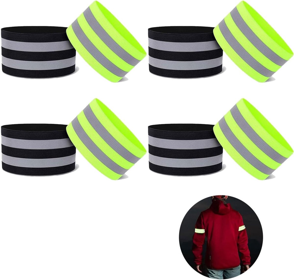 Set van 8 elastische fietsreflectorbanden met reflecterende strepen voor optimale zichtbaarheid bij fietsen, joggen en outdoor activiteiten
