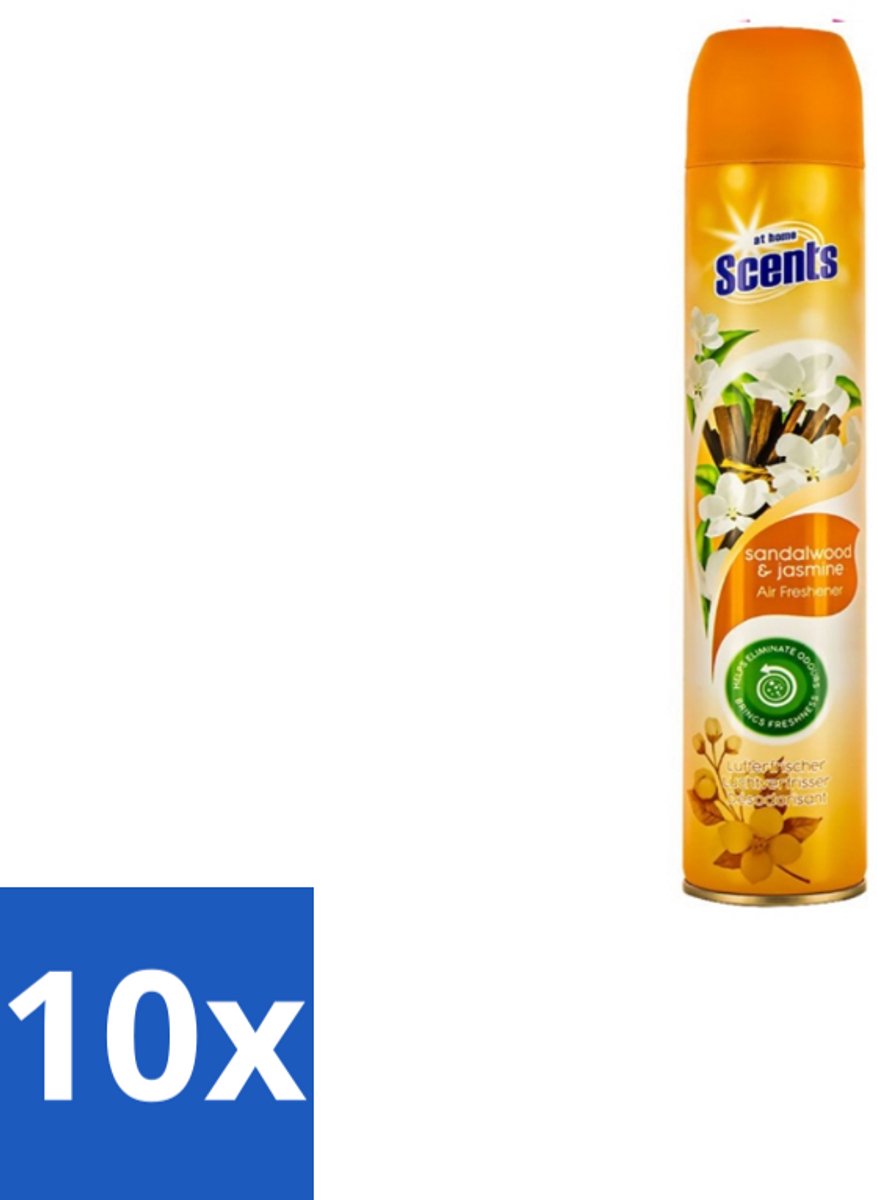 10 x At Home – Luchtverfrisser Spray – Sandalwood – Warm & Houtachtig - 400 ml - Luchtverfrisser - Sandalwood - Jasmijn - Geurneutralisatie - Warme Geur