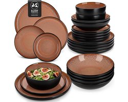 Serviesset 24-delig - Aardewerk servies - Maaltijden serveren - Reactief glazuur - Voor 6 personen - Vierkleurig