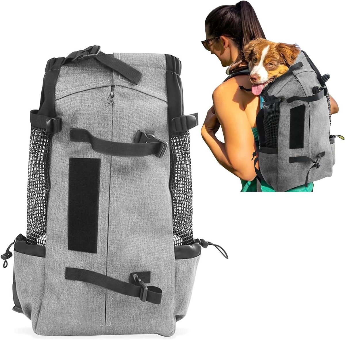 Huisdieren Rugzak - Draagtas Kat Hond - Reizen met Huisdier - Luchtdoorlatend Gaasontwerp - Tot 16.5 kg - Grijs