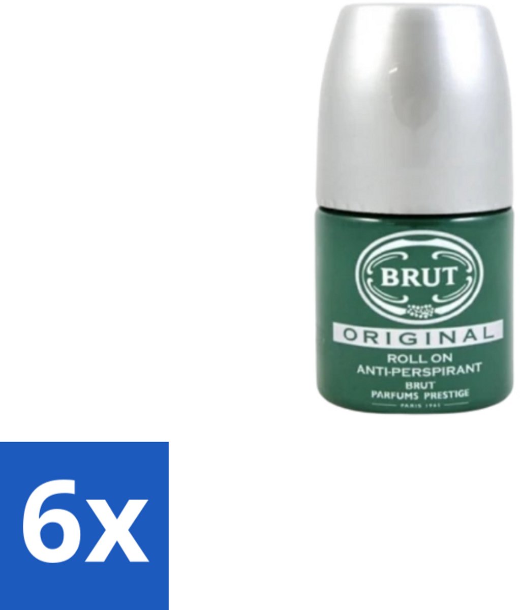 6 x Brut – Deodorant Roll-On – Original – Glas – 50 ml - Deodorant Voor Mannen - Zweetgeur Bestrijding - Fris Gevoel - Klassieke Geur - Roll-on Deodorant