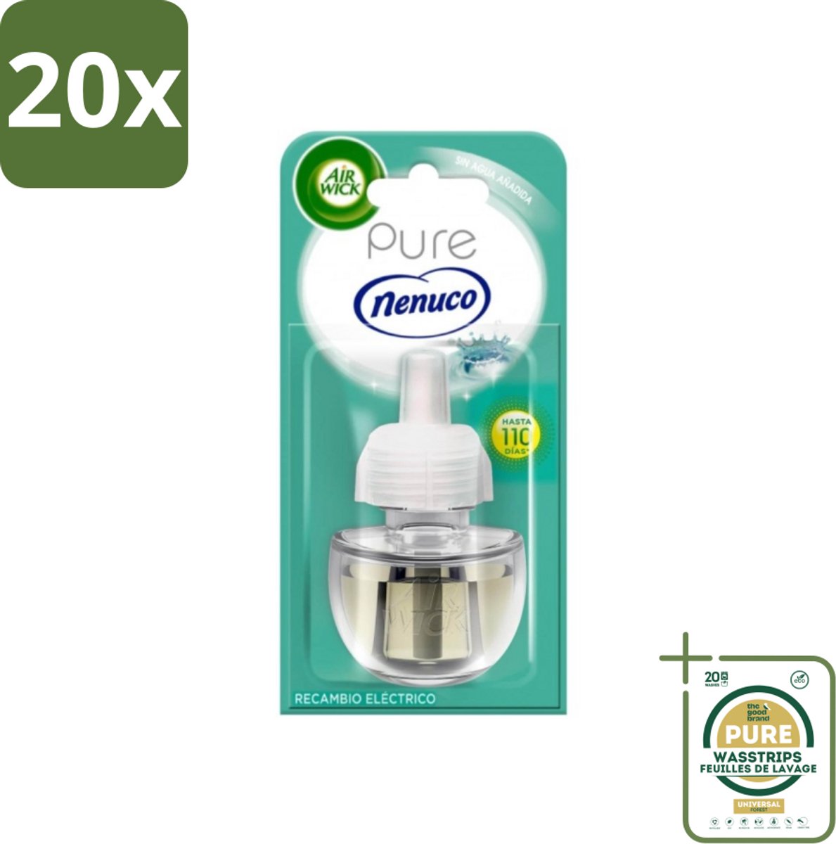 20 x Air Wick - Luchtverfrisser Navulling - Pure Nenuco - Elektrische Geurverspreider - 19 ml - Grootverpakking - Nenuco Geur - Luchtverfrisser - Elektrische Geurverspreider - Navulling - Essentiële Oliën