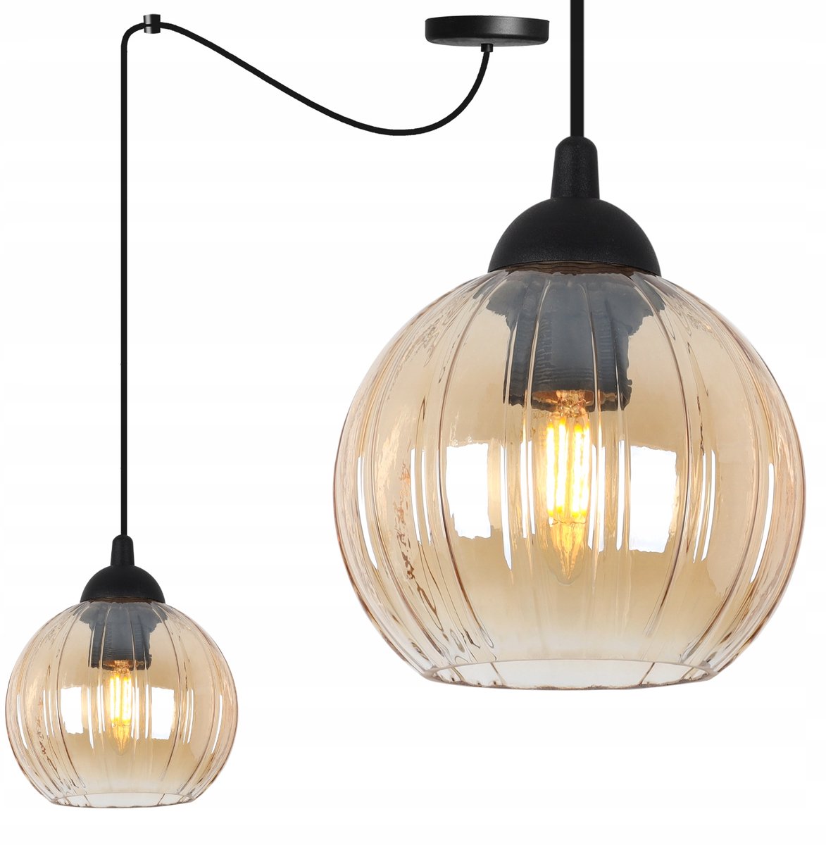 COSTA Hanglamp Zwart Mielkleurig Glas E27