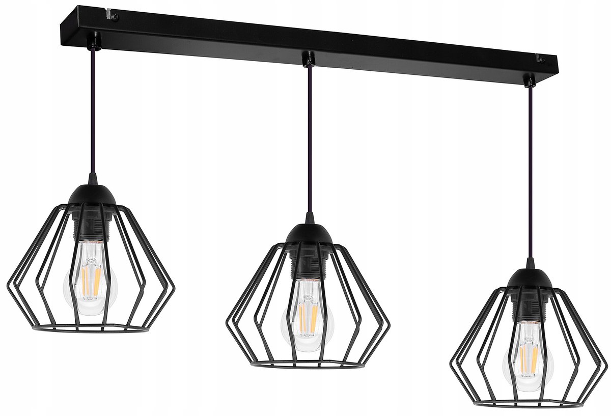 Moderne Hanglamp Edison Diamond 3-lichts E27 LED Zwart/Wit