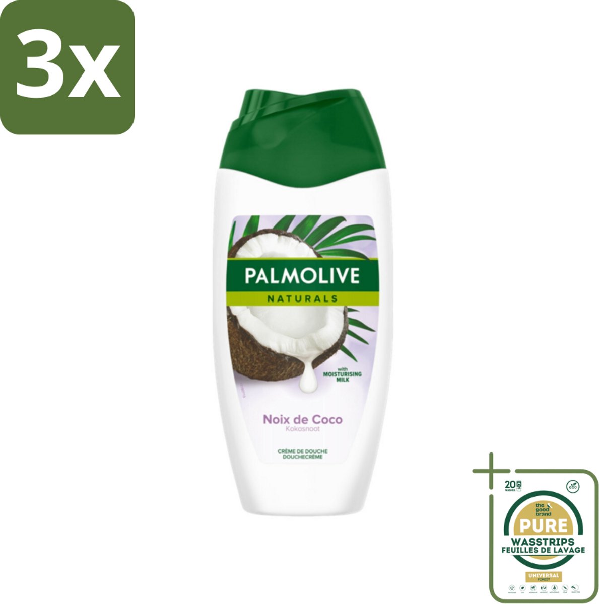 3 x Palmolive Naturals - Douchecrème - Kokosnoot - 250 ml - Grootverpakking - Douchegel Kokos - Douchecrème Kokos - Kokos Geur - Hydraterende Douchegel - Verzorgende Douchegel