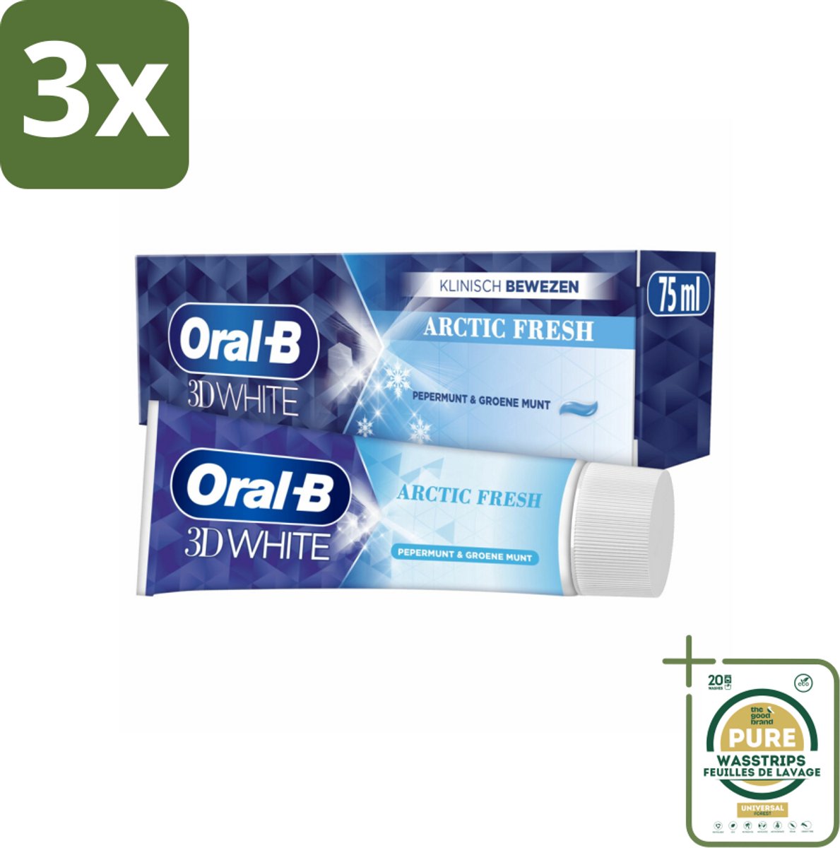 3 x Oral-B Tandpasta 3D White Arctic Fresh 75 ml - Grootverpakking - Tandpasta Whitening - Wittere Glimlach - Frisse Adem - Tanden Reinigen - Glazuur Bescherming