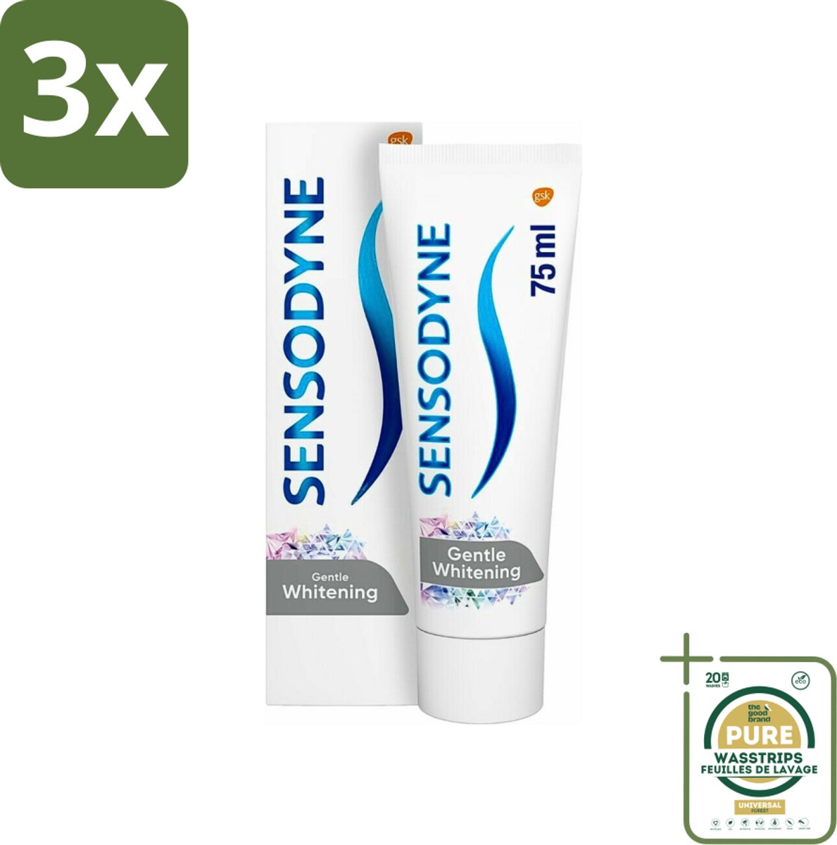3 x Sensodyne - Tandpasta - Gentle Whitening - Milde Reiniging - 75 ml - Grootverpakking - Gevoelige Tanden - Wittere Tanden - Milde Whitening - Tandpasta - Tandglazuur