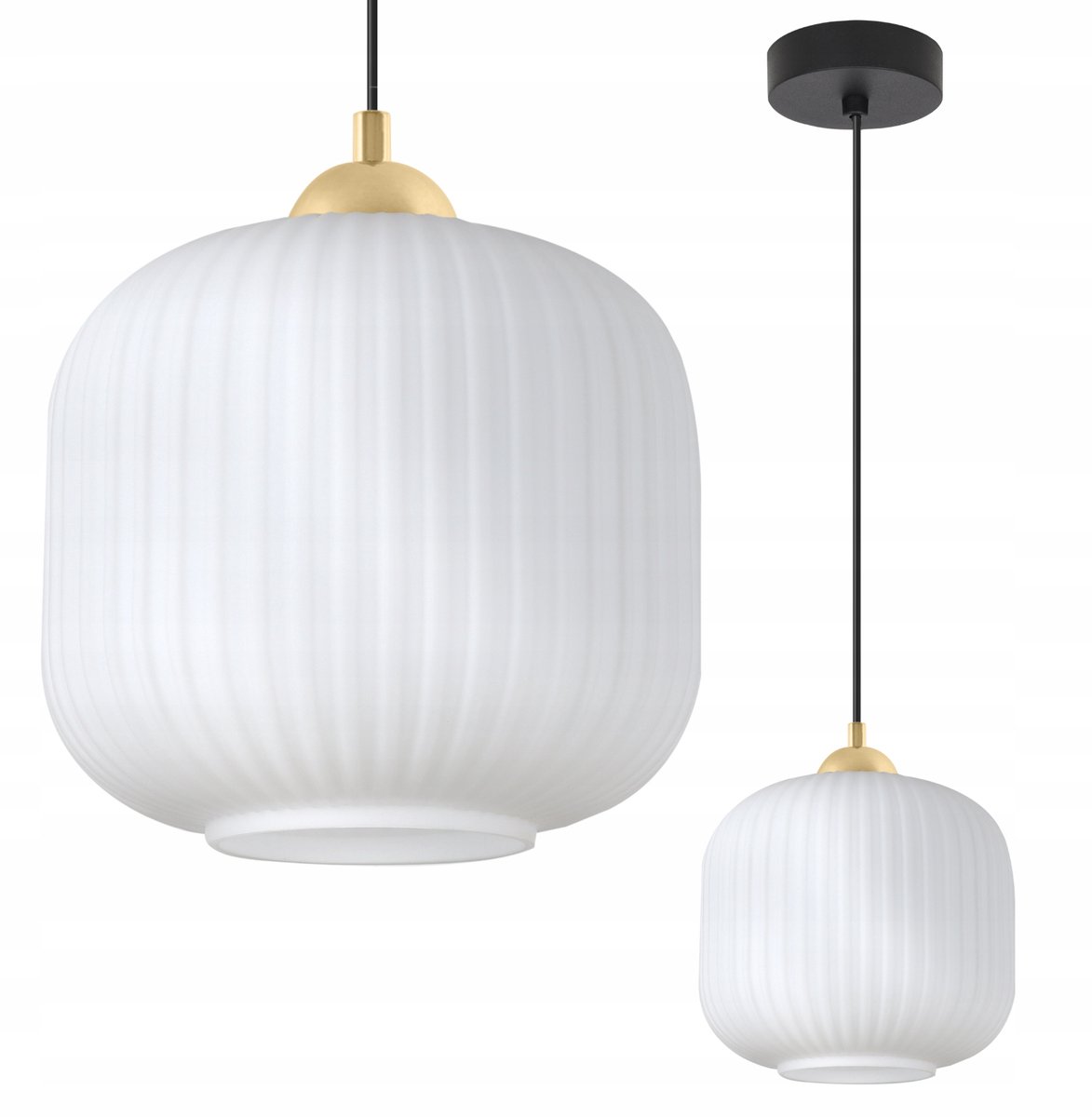Glamour Hanglamp Zwart-Goud Wit Geribbeld Glas E27