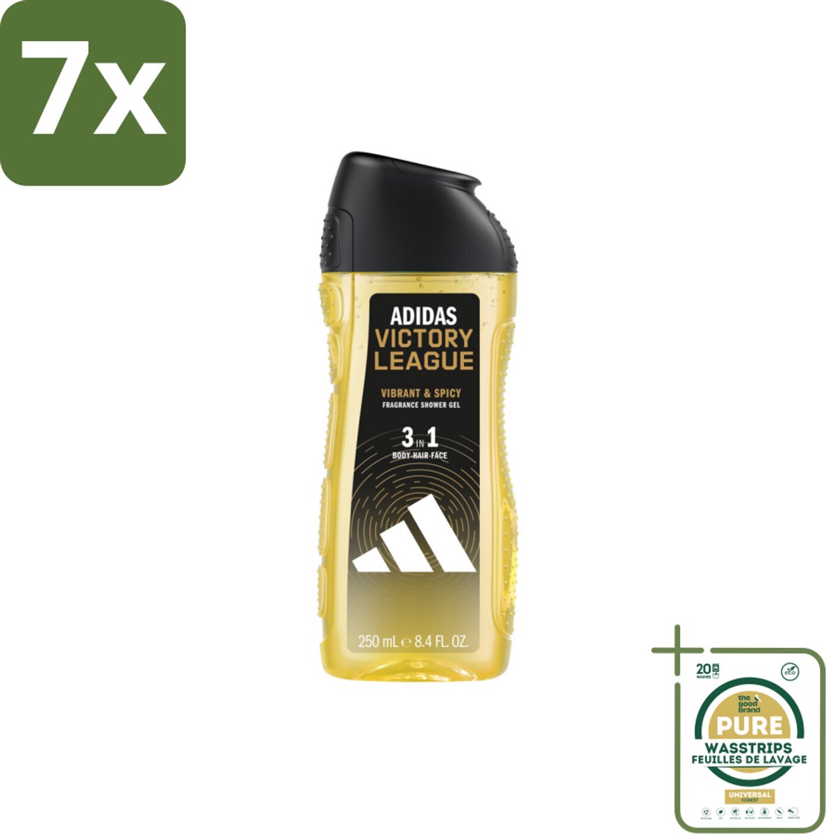 7 x Adidas Shower Gel Victory League 250 ml - Grootverpakking - Douchegel - 3-in-1 - Lichaam - Gezicht - Haar