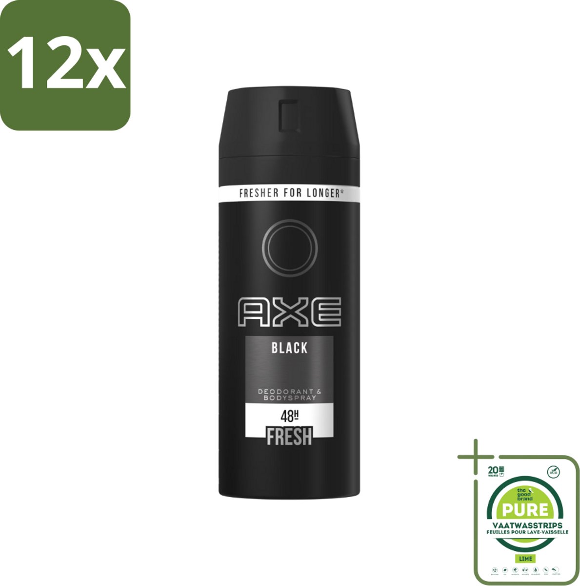 Axe Deodorant Bodyspray Black 150 ml - Voordeelverpakking - 12 stuks - Axe Deo Black Spray - Anti-transpirant