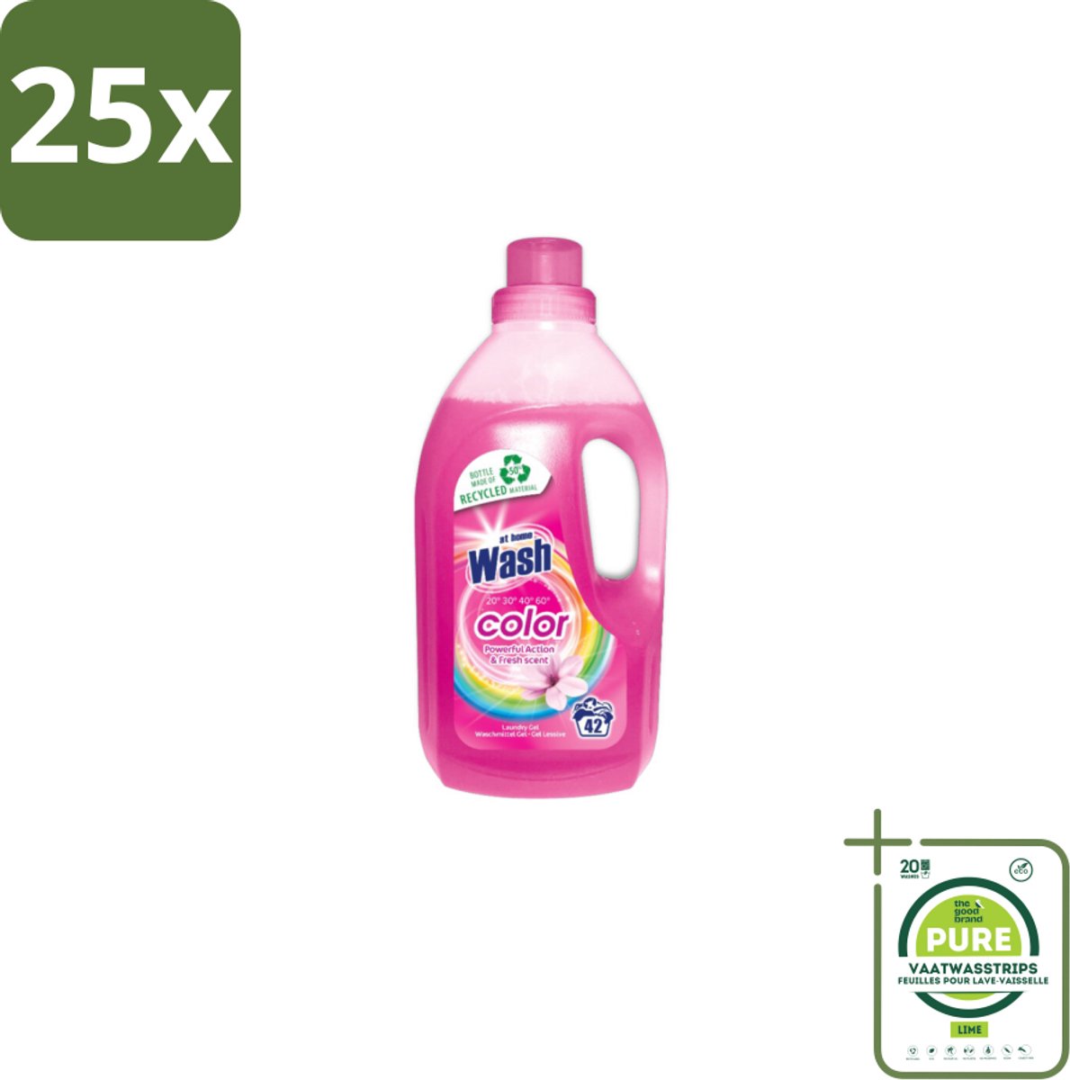 25 x At Home Wasmiddel Color 42 Wasbeurten Kleur 1,5 liter - Grootverpakking - Wasgel - Gekleurde Stoffen - Vlekken Verwijderen - Frisse Geur - Wasbeurten