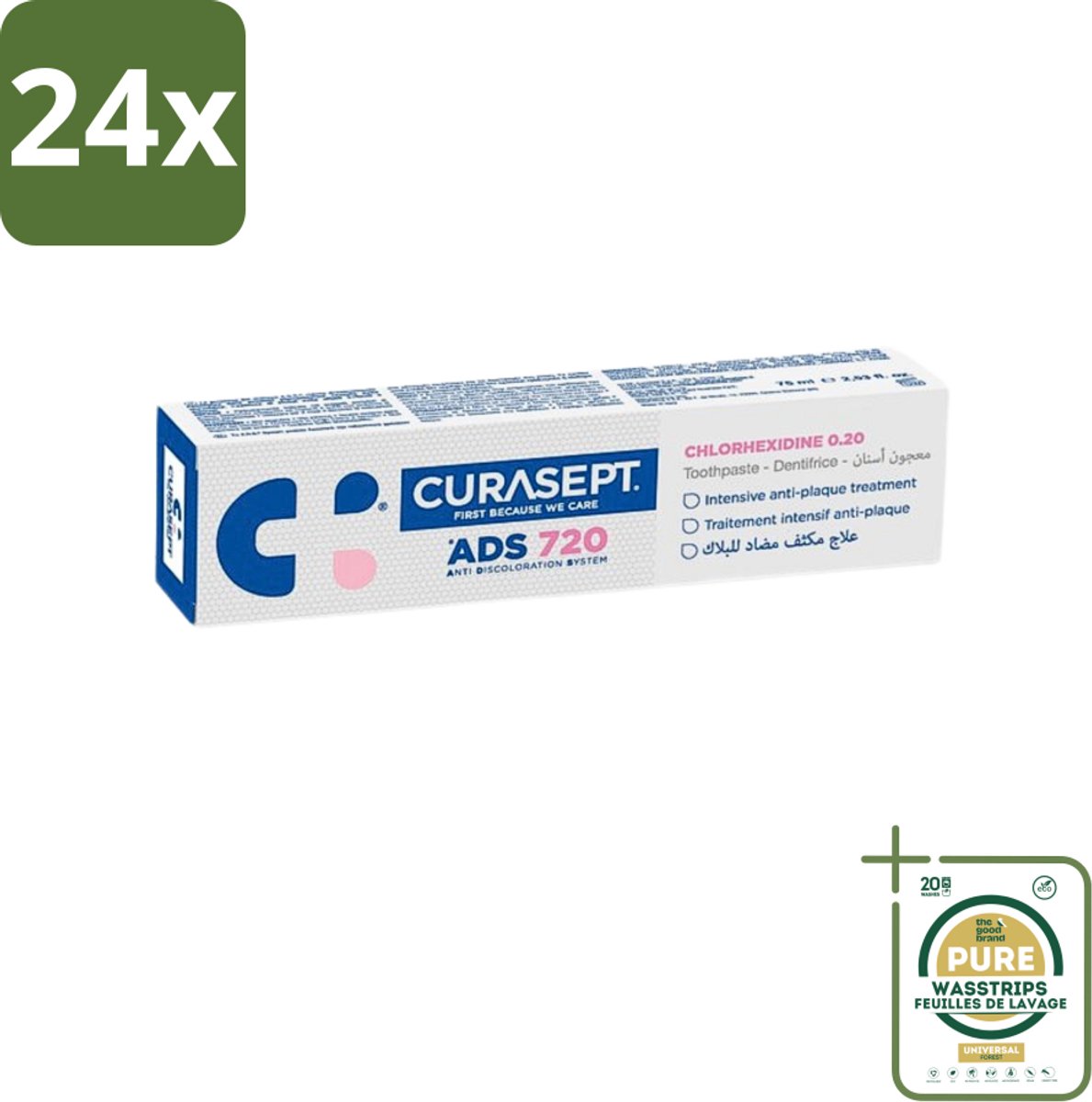 Curasept - ADS 720 Gel-Tandpasta - Chloorhexidine 0.20% - Beschermt Tandvlees & Tanden - 75 ml - Voordeelverpakking - 24 stuks - Ontstoken tandvlees - Peri-implantitis