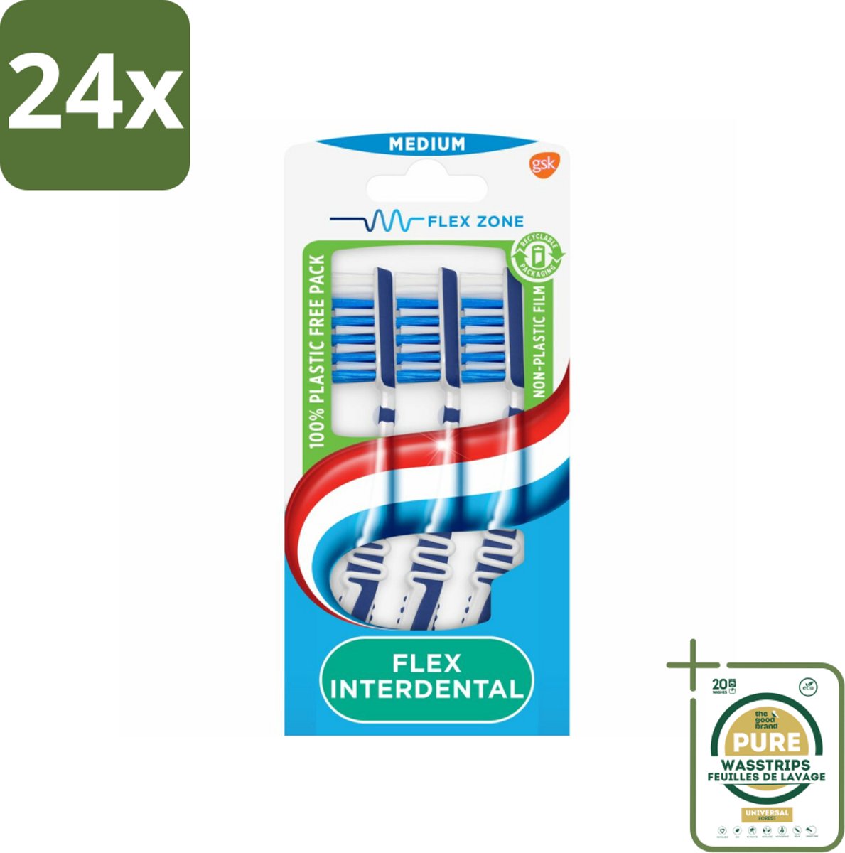 Aquafresh Tandenborstel Flex Interdental Medium 3 stuks per verpakking - Voordeelverpakking - 24 stuks - Tandenborstel flex - Tandenborstel interdentale