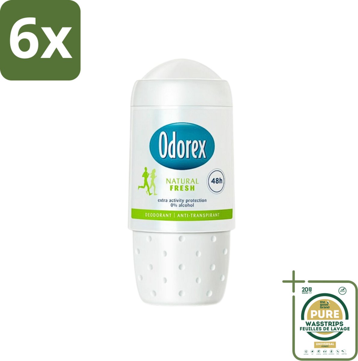 Odorex - Deodorant Roller - Natuurlijk Fris - Fris & Natuurlijk - 50 ml - Voordeelverpakking - 6 stuks - Fris en natuurlijk - Transpiratie bescherming