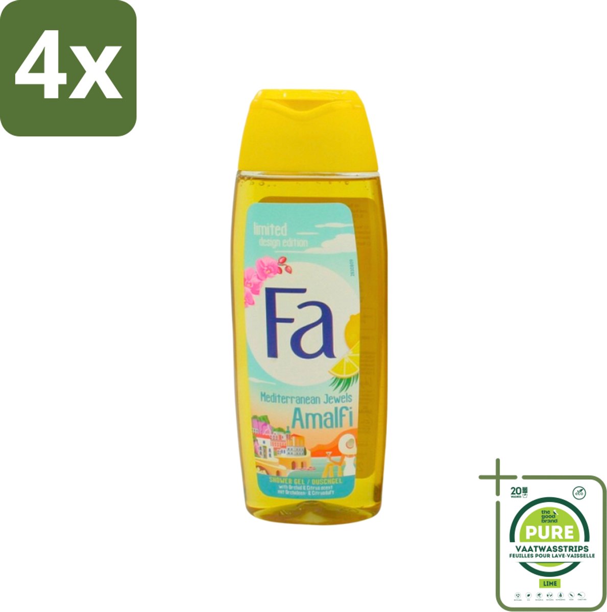Fa - Douchegel - Mediterranean Jewels Amalfi - Orchidee & Citrus - Frisse & Tropische Geur - Verfrissend - 250 ml - Voordeelverpakking - 4 stuks - Douchegel orchidee citrus - Tropische geur