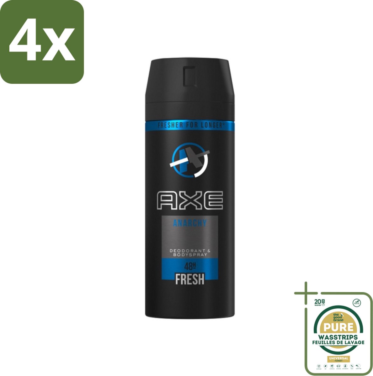 Axe - Deodorant Bodyspray - 48hrs Fresh - Anarchy for Him - 150 ml - Voordeelverpakking - 4 stuks - Mannelijke geur - Frisse geur