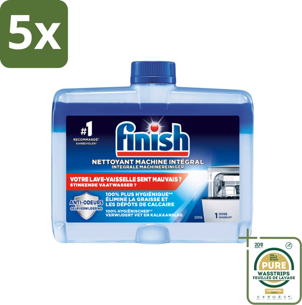 5 x Finish Integrale Machinereiniger Regular 250 ml - Grootverpakking - Vaatwasmachine Reinigen - Vet Verwijderen - Kalk Verwijderen - Geur Verwijderen - Vaatwasmachine Onderhoud