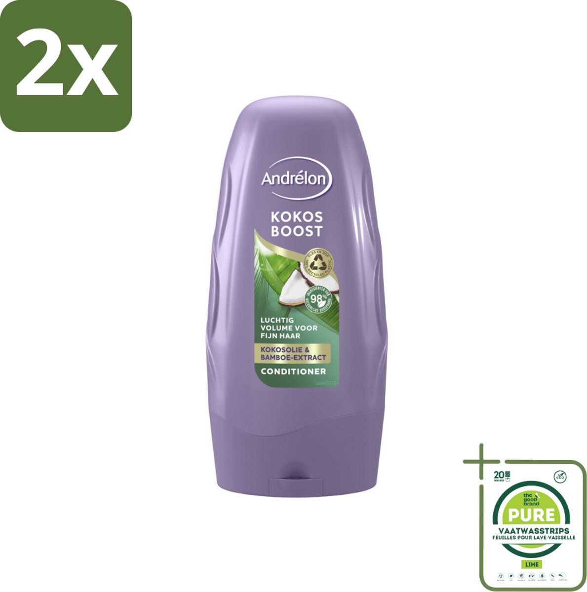Andrélon - Kokos Boost - Conditioner - Intensieve Voeding - 250 ml - Voordeelverpakking - 2 stuks - Fijn haar - Volume