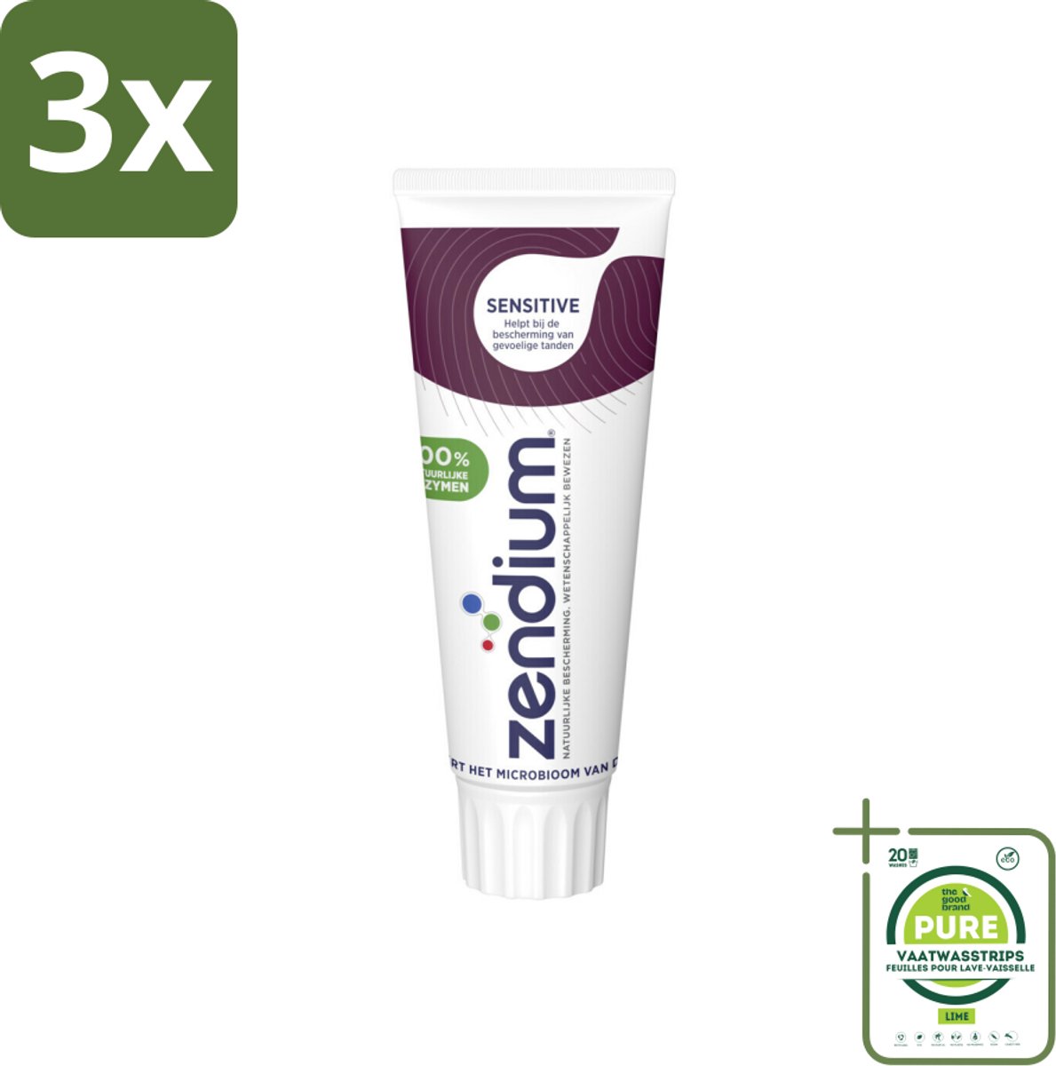 3 x Zendium Tandpasta Sensitive 75 ml - Grootverpakking - Gevoelige Tanden - Natuurlijke Enzymen - Mondgezondheid - Fluoride - SLS-vrije Tandpasta