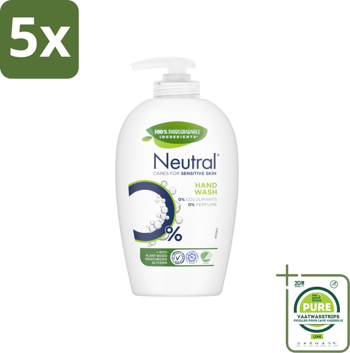5 x Neutral Vloeibare Handzeep 250 ml - Grootverpakking - Gevoelige Huid - Handzeep - Vloeibare Handzeep - 0% Parfum - 0% Kleurstof