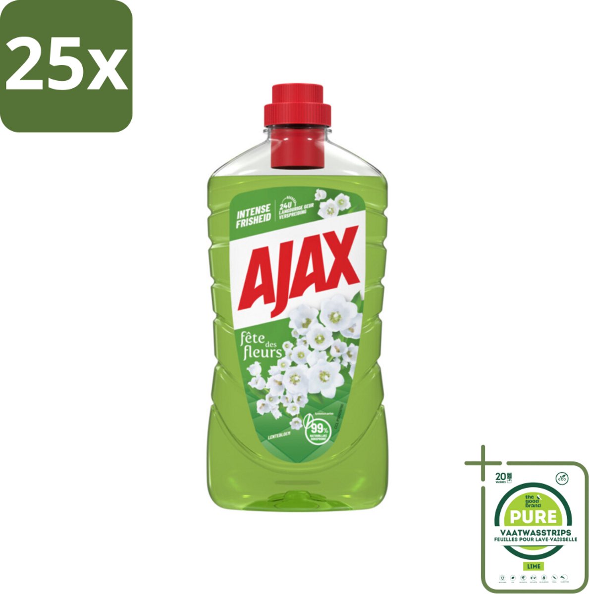25 x Ajax Allesreiniger Fête des Fleur Lentebloem 1 liter - Grootverpakking - Allesreiniger - Natuurlijke Reiniging - Frisheid - Lentebloem - Essentiële Oliën
