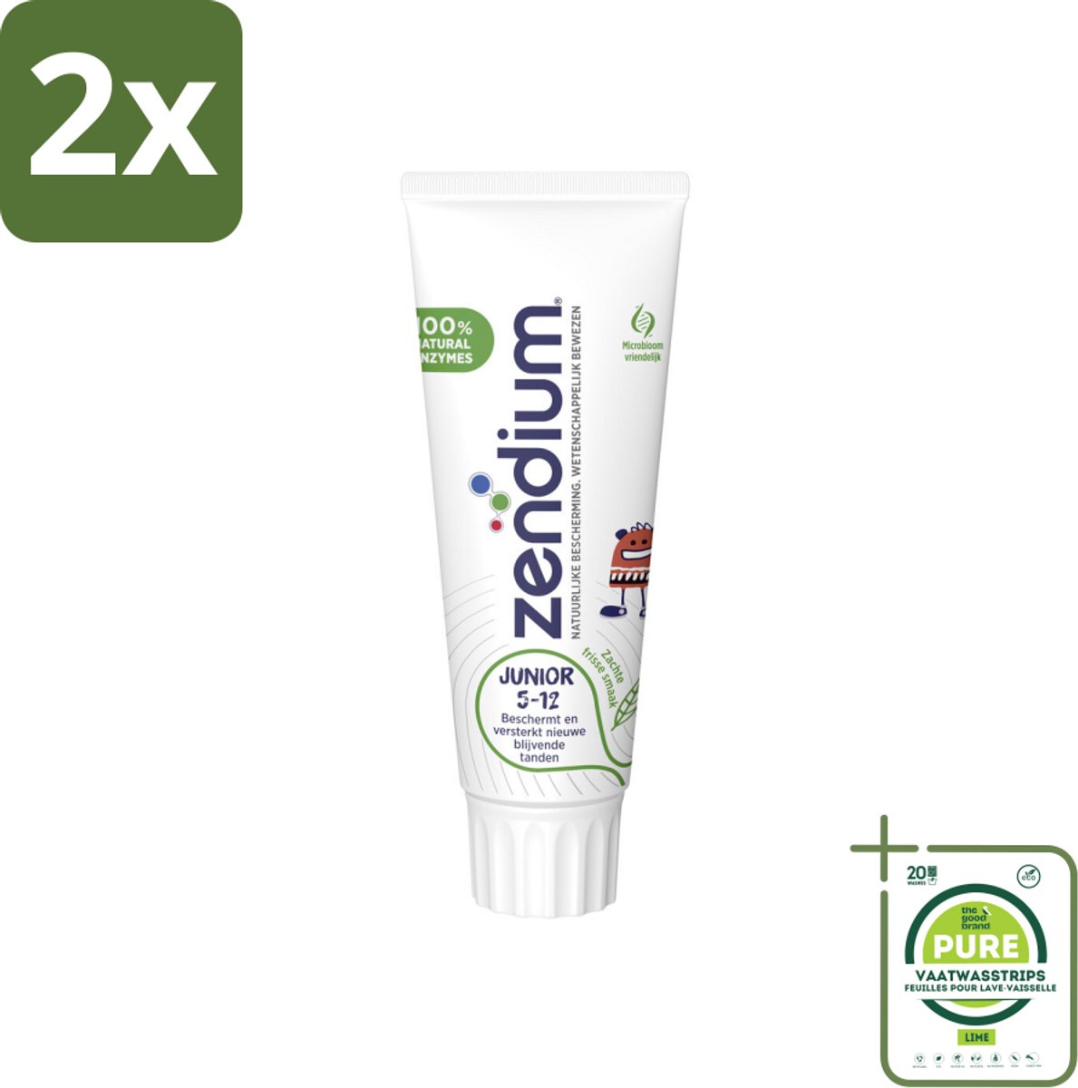 Zendium Tandpasta Junior 75 ml - Voordeelverpakking - 2 stuks - Tandpasta voor kinderen - Melktanden beschermen