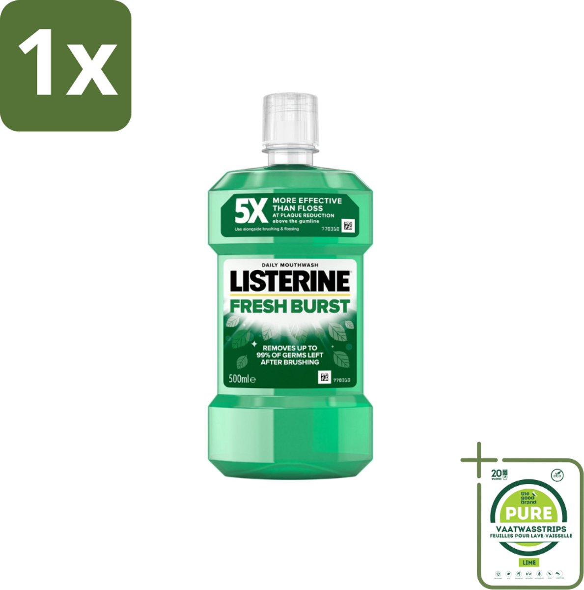 1 x Listerine - Mondwater - Fresh Burst - Sterk Gebit - 500 ml - Mondspoeling - Mondwater - Tandplak - Bacteriën - Frisse Adem