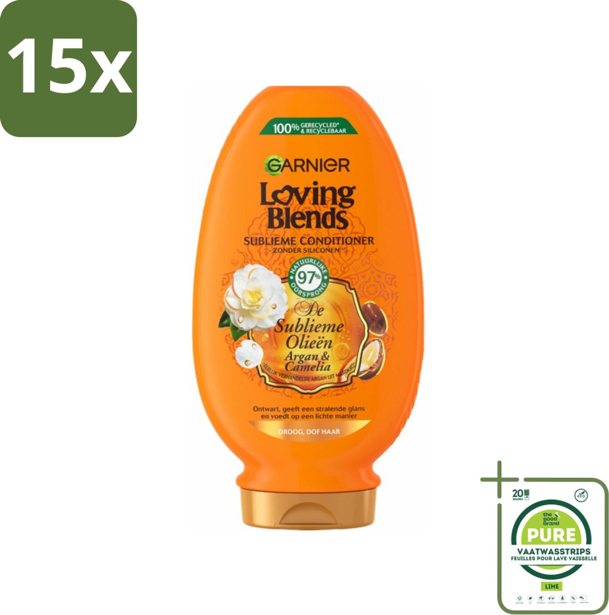 15 x Garnier Loving Blends Argan- en Cameliaolie Conditioner 250 ml - Grootverpakking - Droog Haar Conditioner - Dof Haar Conditioner - Arganolie Conditioner - Camelliaolie Conditioner - Voedende Conditioner
