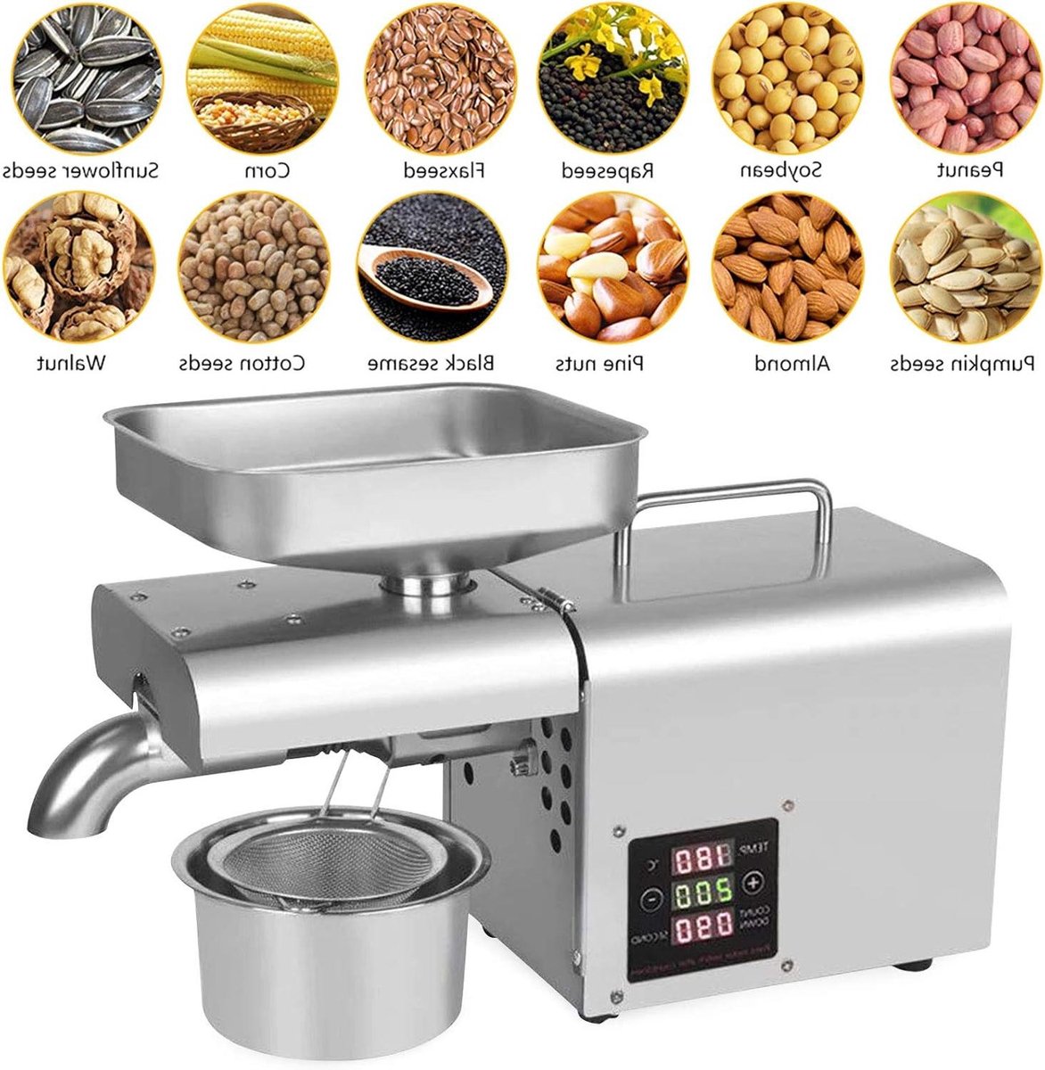 Oliepers Machine - Olie Extractor - Zelf Olie Maken - Digitale Temperatuurregeling - 610W - Roestvrij Staal
