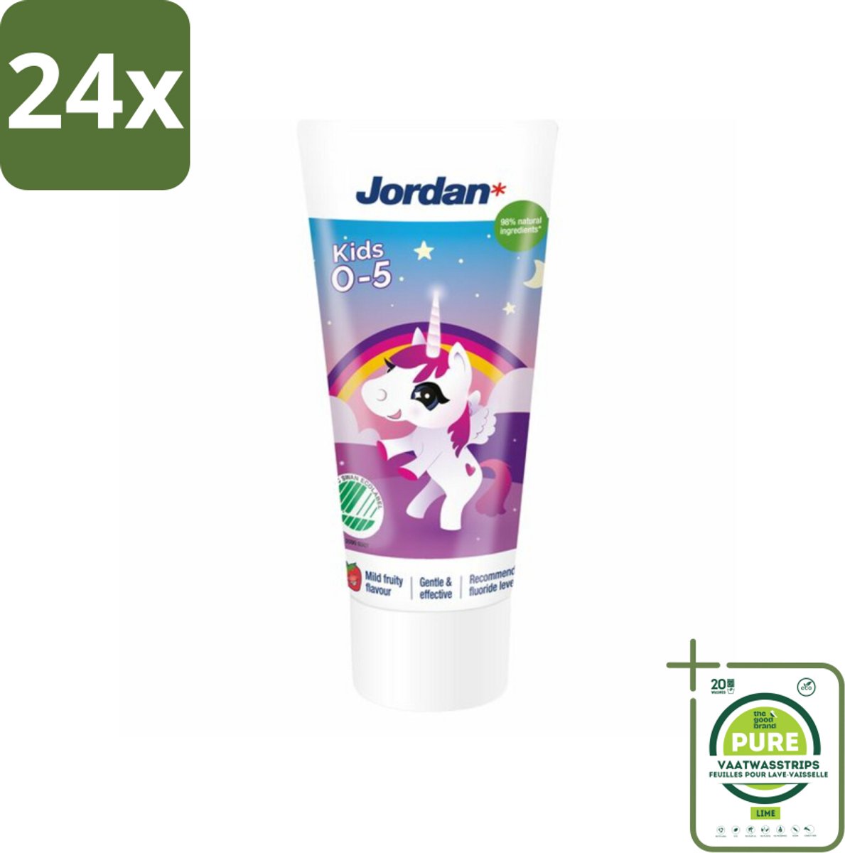 Jordan Tandpasta Kids 0-5 jaar 50 ml - Voordeelverpakking - 24 stuks - Tandpasta voor kinderen - Kindertandpasta