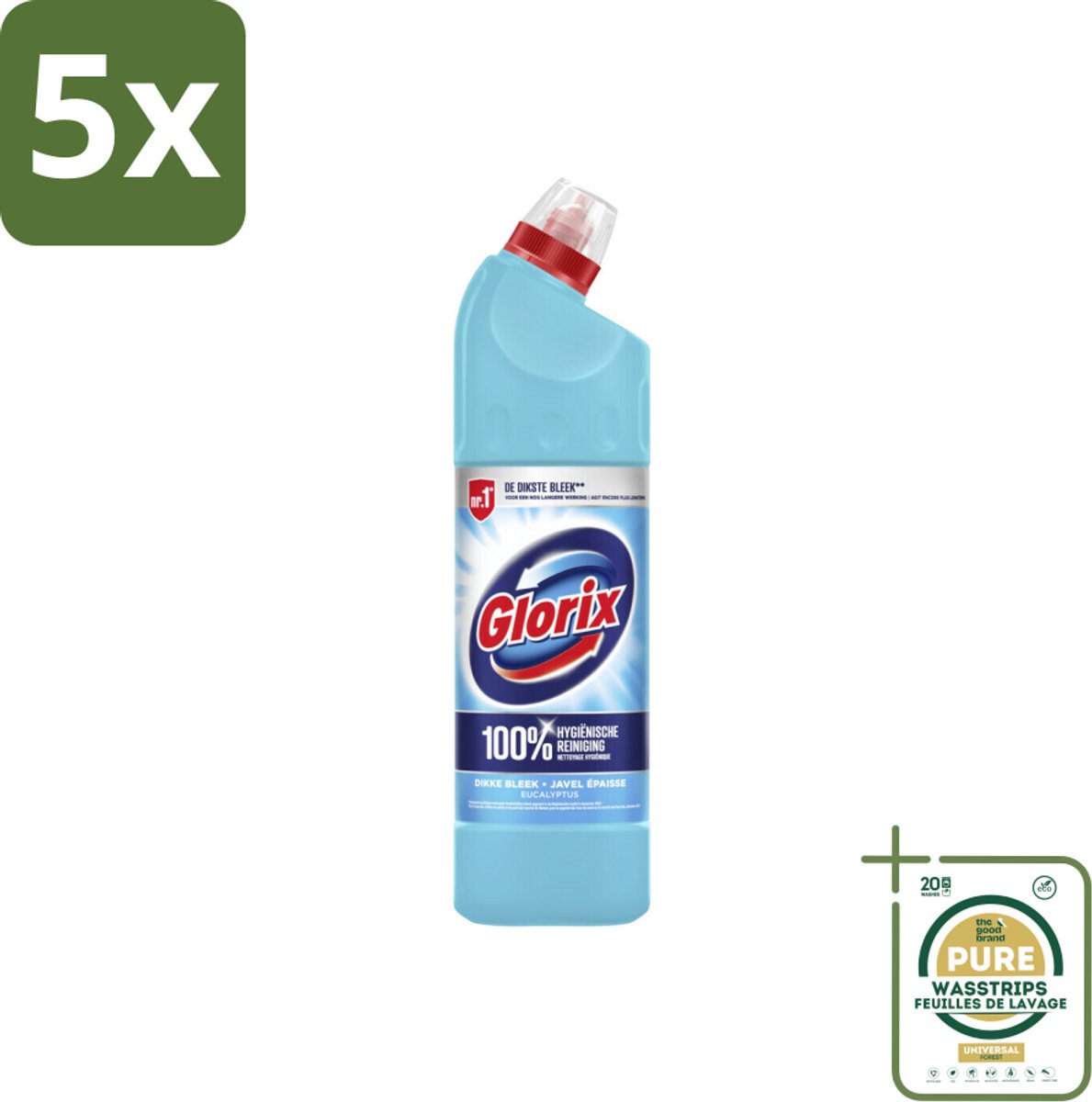 5 x Glorix Bleek Eucalyptus 750 ml - Grootverpakking - Bleek - Toilet Reinigen - Hygiëne - Eucalyptusgeur - Kalkaanslag
