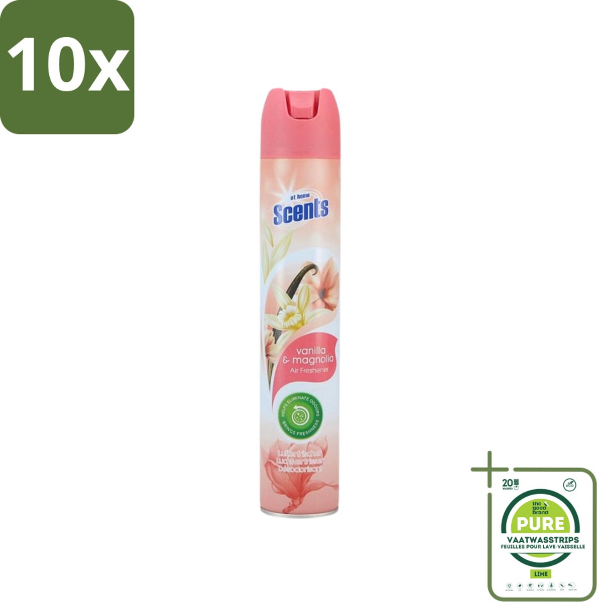 10 x At Home - Scents - Luchtverfrisser - Vanilla & Magnolia - Verwijdert Vieze Geurtjes - 400 ml - Grootverpakking - Luchtverfrisser - Geur Neutraliseren - Geurtjes Verwijderen - Geur Verspreiding - Vanille En Magnolia