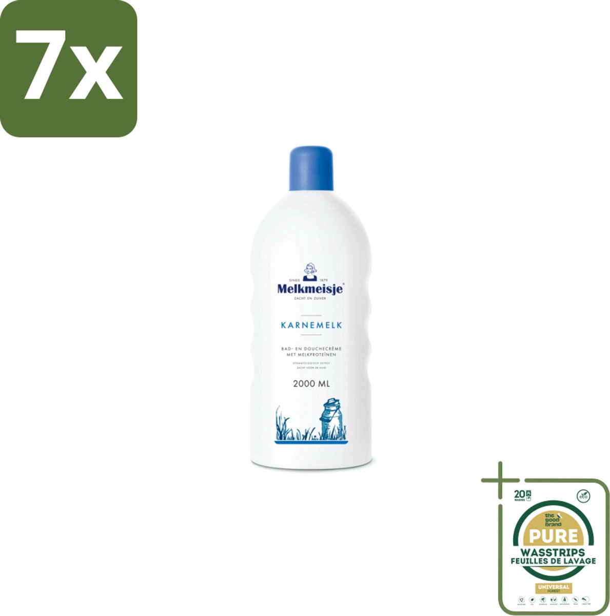 7 x Melkmeisje Bad en Douche Crème Karnemelk 2000 ml - Grootverpakking - Bad En Douche Crème - Badschuim - Doucheschuim - Karnemelk Badschuim - Voedend Badschuim