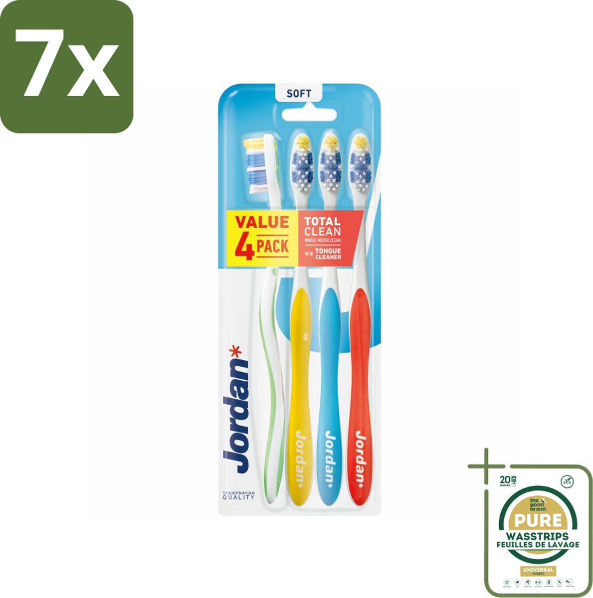 7 x Jordan Tandenborstel Total Clean Soft 4-pack 4 stuks per verpakking - Grootverpakking - Tandenborstel - Mondverzorging - Tandenborstel Set - Tandplak Verwijderen - Tandvlees Verzorgen