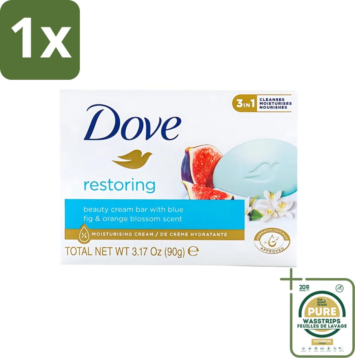 1 x Dove - Zeep - Restoring - Blauwe vijg & Sinaasappelbloesem - Hydraterend en verfrissend - 90 g- Dove Zeep - Hydraterende Zeep - Verfrissende Zeep - Zeep Voor Huid - Zeep Voor Gezicht