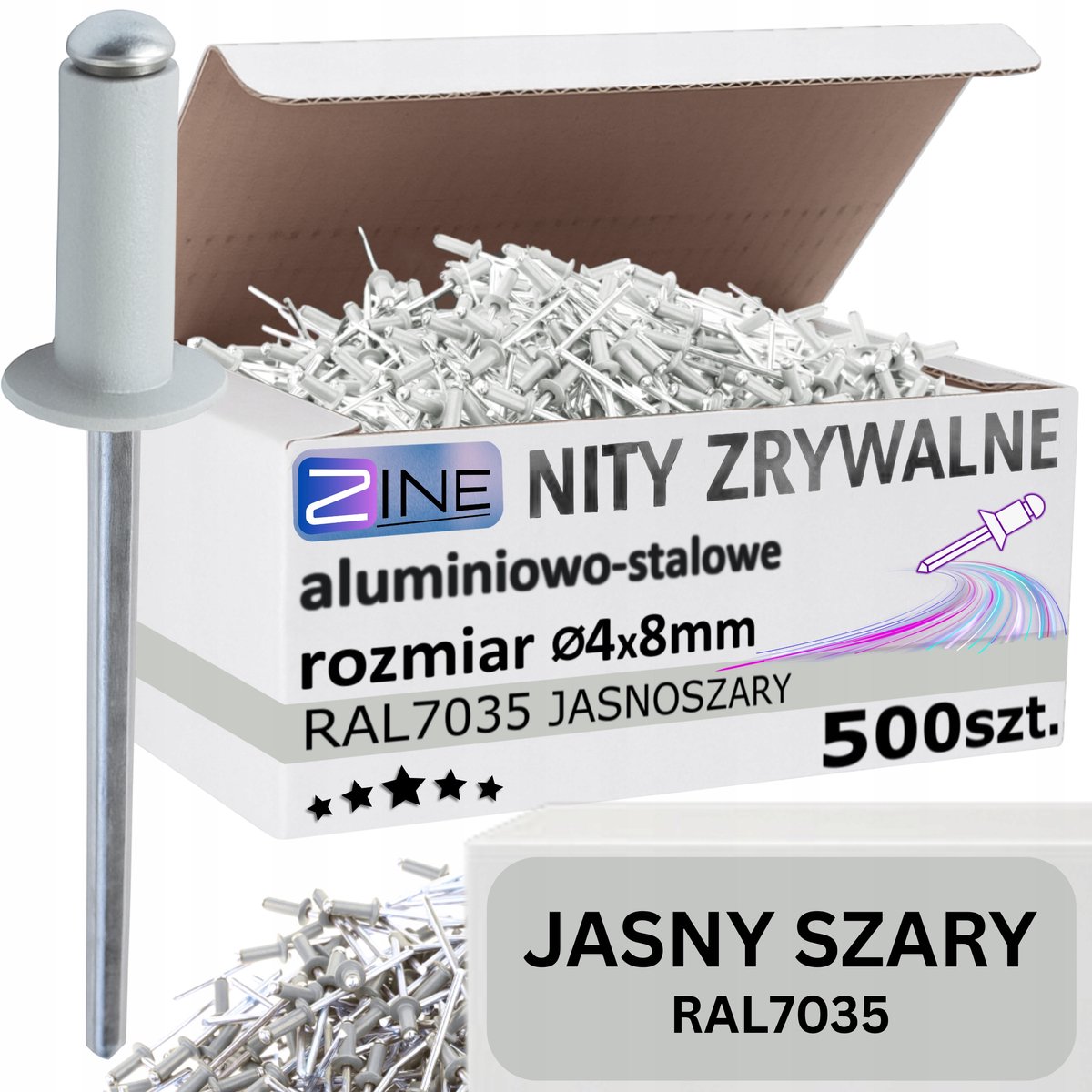 Zwarte Aluminium Blindklinknagels RAL 7035 Lichtgrijs 4x8mm - 500 Stuks