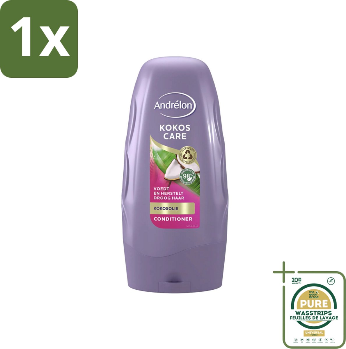 1 x Andrélon - Kokos Care - Conditioner - Diepe Hydratatie - 250 ml- Droog Haar - Beschadigd Haar - Kokosolie - Kokosmelk - Hydraatatie