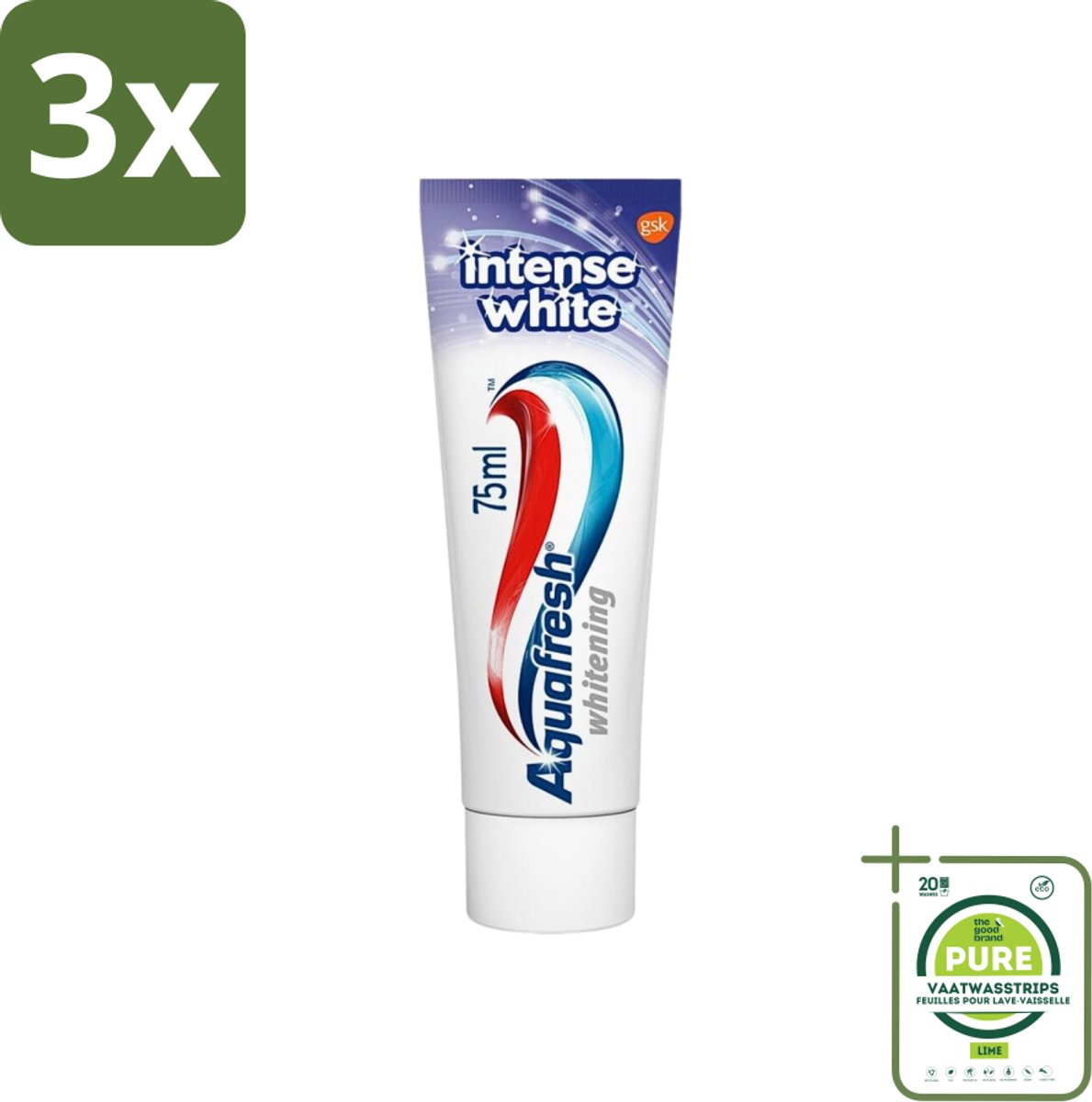3 x Aquafresh Tandpasta Intense White 75 ml - Grootverpakking - Tandpasta - Witte Tanden - Tanden Reinigen - Vlekken Verwijderen - Gezond Tandvlees