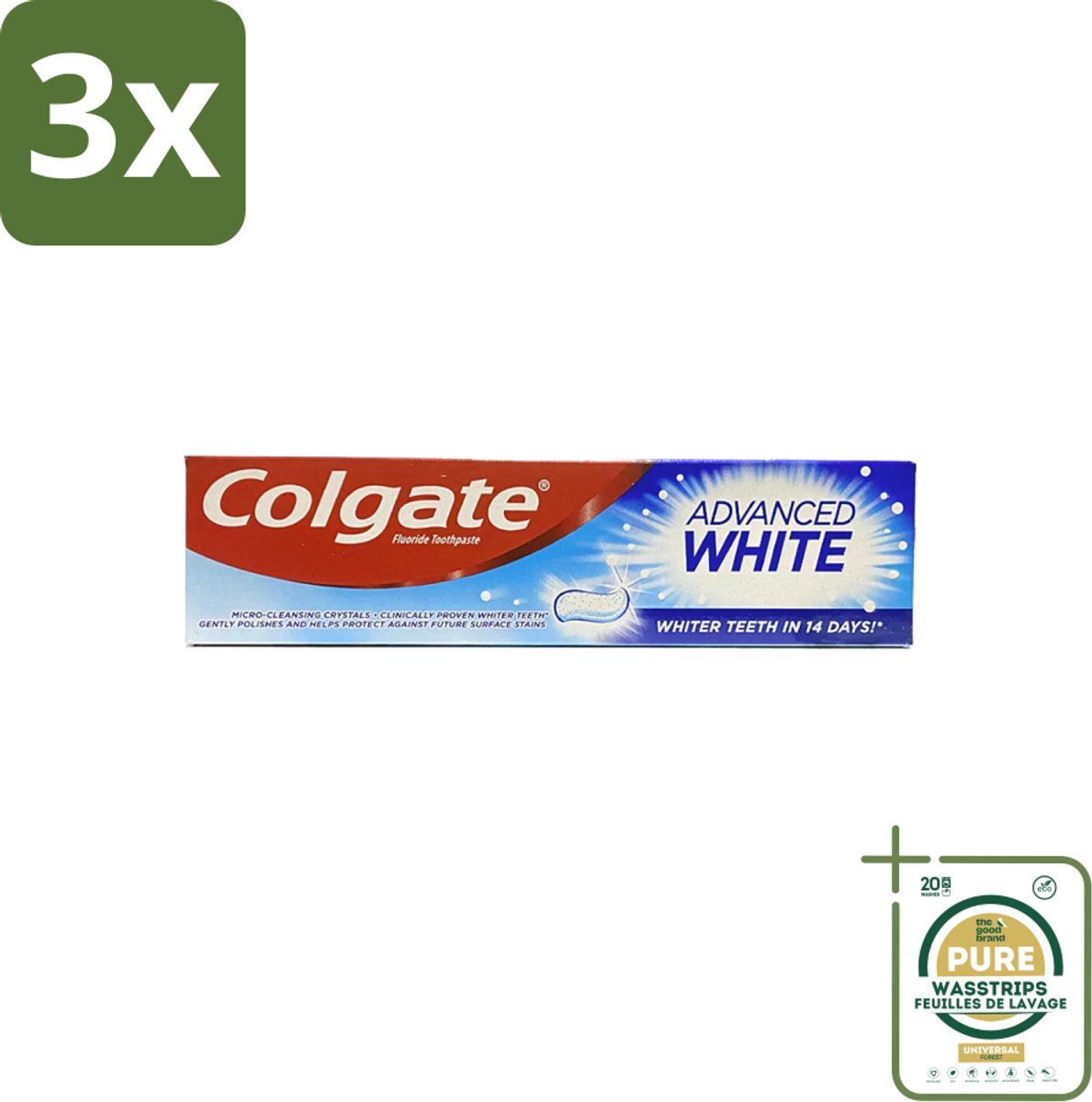 3 x Colgate - Advanced White - Tandpasta - 100ml - Grootverpakking - Tandpasta - Witte Tanden - Vlekverwijdering - Tandbederf - Gaatjes