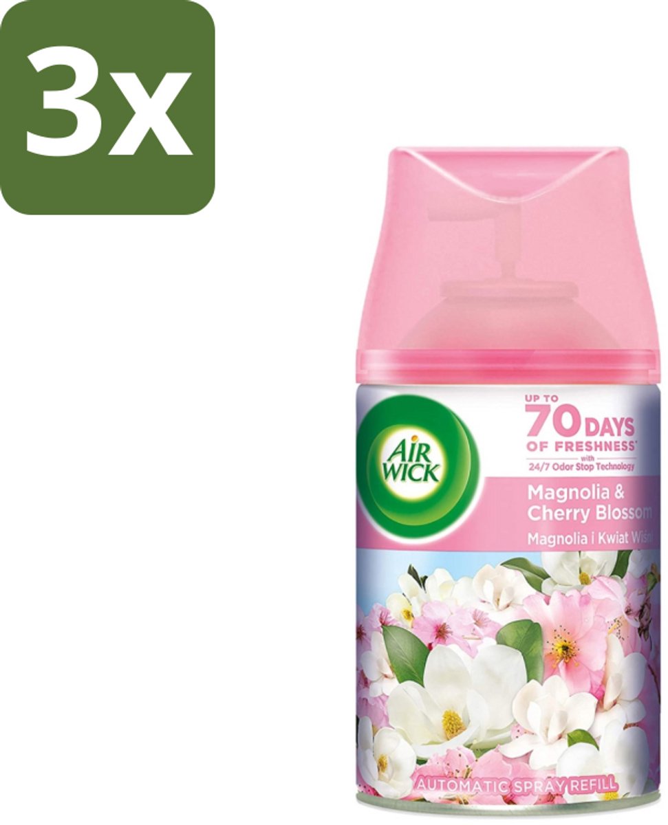 3 x Air Wick - Luchtverfrisser Navulling - Magnolia & Kersenbloesem - Automatische Spray - 250 ml - Luchtverfrisser - Geur - Geurverwijdering - Bloemige Geur - Frisheid