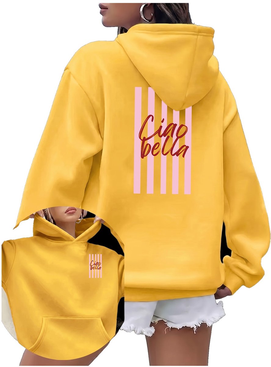 Currero Hoodie Dames Warme Hoodie Met Capuchon Comfortabele Sweater Casual Trui Pullover Damestrui Geel