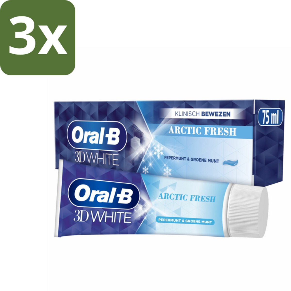 3 x Oral-B Tandpasta 3D White Arctic Fresh 75 ml - Tandpasta Whitening - Wittere Glimlach - Frisse Adem - Tanden Reinigen - Glazuur Bescherming