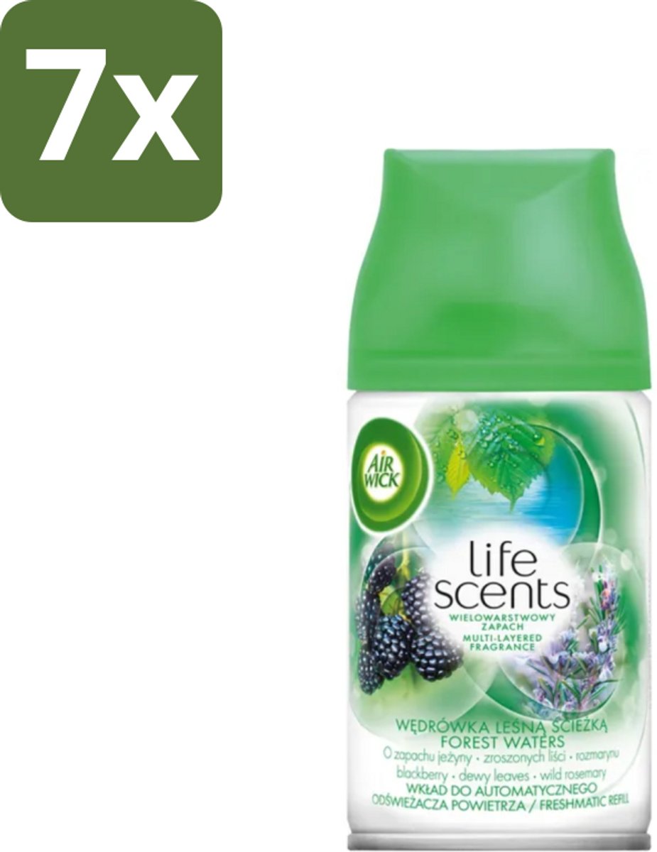 7 x Air Wick - Life Scents - Luchtverfrisser Navulling - Boswateren - Automatische Spray - 250 ml - Boswateren - Natuurlijke Geur - Luchtverfrisser - Geurverspreiding - Automatische Spray
