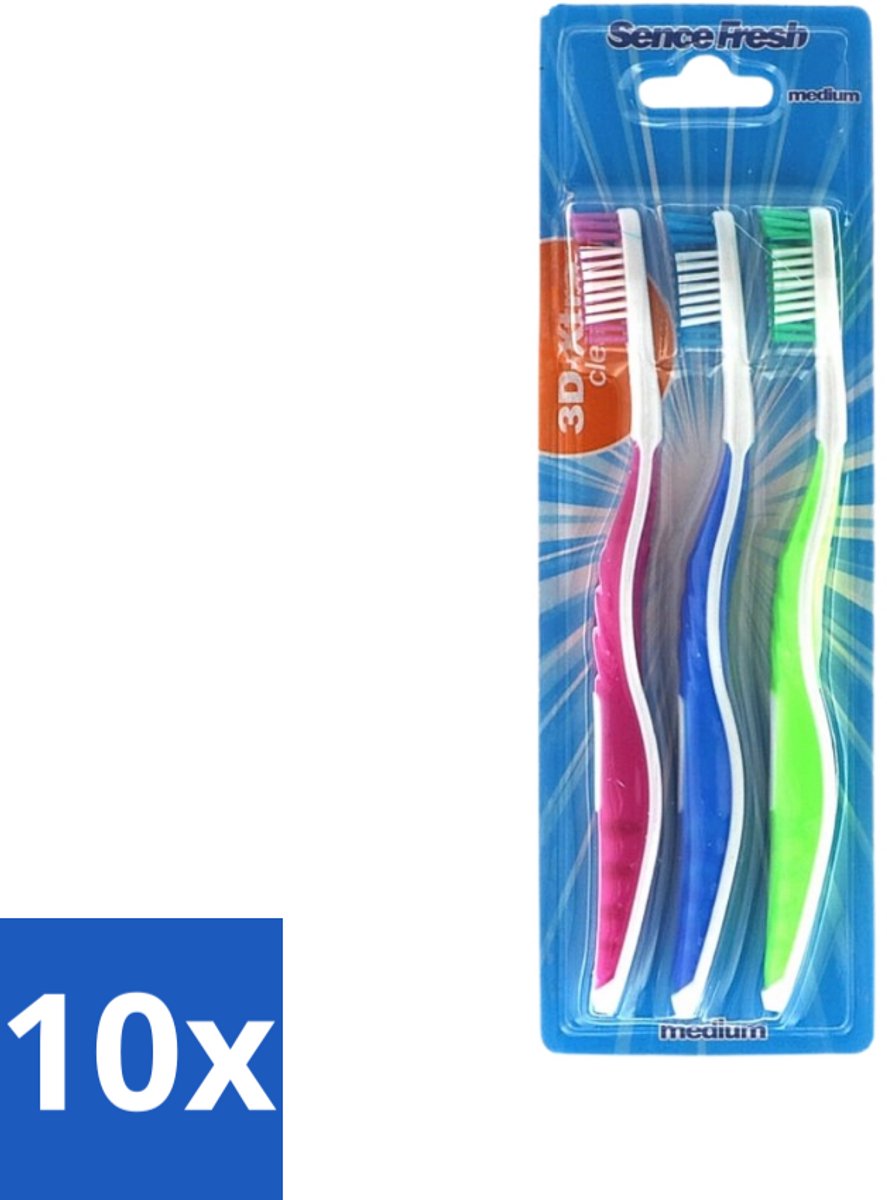 Sence - Fresh 3D-Extra Clean - Tandenborstels - Medium - 3 Tandenborstels - Bulkverpakking - 10 stuks