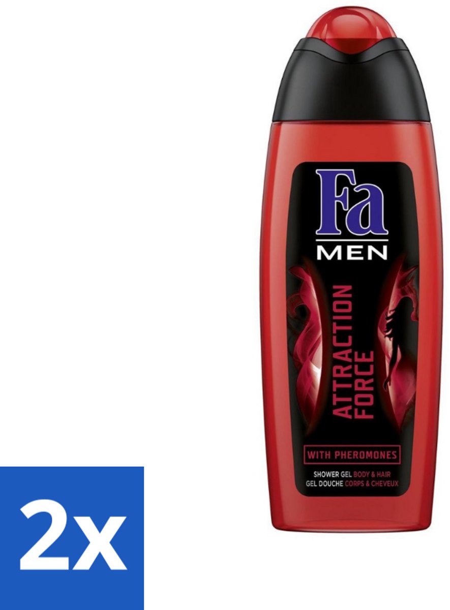 2 x Fa - Douchegel - Attraction Force - Mannen Lichaam & Haar - Bergamot & Limoen - Verfrissend - 250 ml - Douchegel Mannen - Bergamot Limoen - Verfrissend - 2 In 1 Douchegel - Lichaam Haar