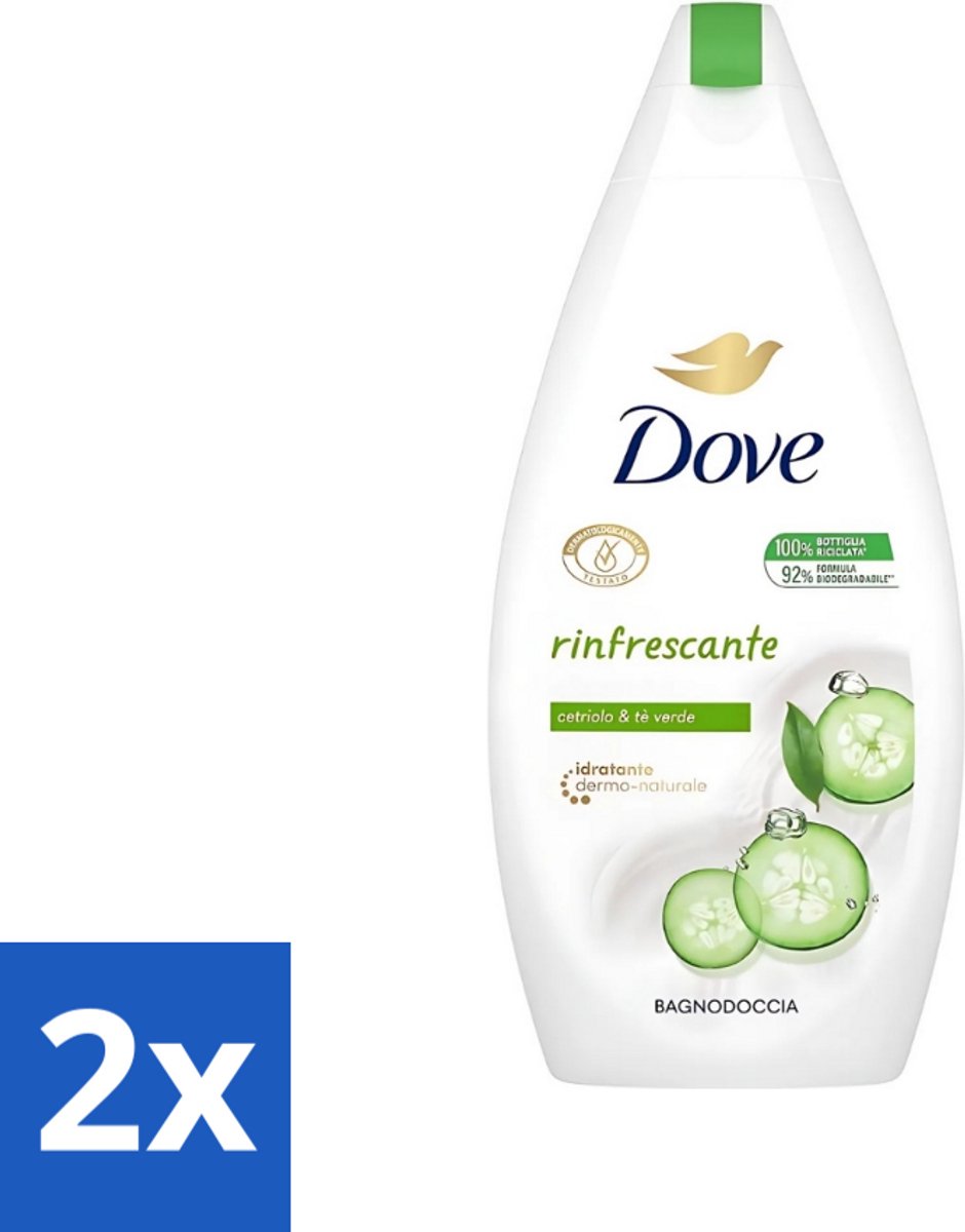2 x Dove - Douchegel - Refreshing - Komkommer & Groene thee - Verfrissend - 400 ml - Douchegel - Frisheid - Reiniging - Uitdroging - Scrub